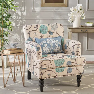 Streamdale Furniture Streamdale Contemporary Club Chair In Blue And Beige Floral Fabric In Multi