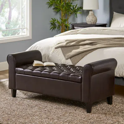 Streamdale Furniture Streamdale Contemporary Diamond Tufted Storage Ottoman With Rolled Arms In Brown