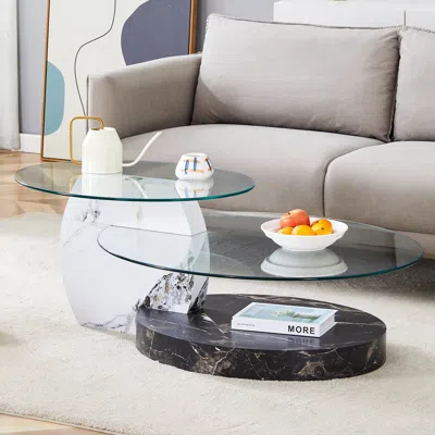 Streamdale Furniture Streamdale Contemporary Double Layer Coffee Table - White & Black Marble