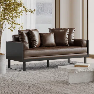 Streamdale Furniture Streamdale Contemporary Faux Leather Loveseat With Accent Pillows In Brown