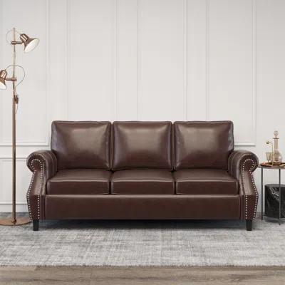 Streamdale Furniture Streamdale Contemporary Faux Leather Upholstered Sofa With Nailhead Accents In Brown