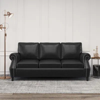 Streamdale Furniture Streamdale Contemporary Faux Leather Upholstered Sofa With Nailhead Accents In Black