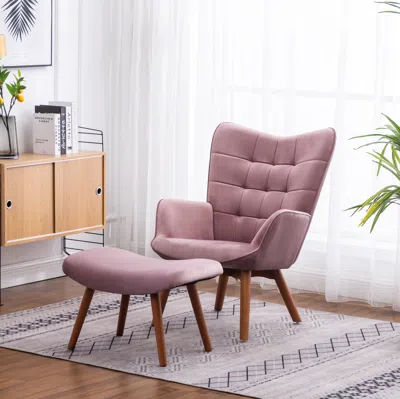 Streamdale Furniture Streamdale Contemporary Silky Velvet Tufted Accent Chair With Ottoman In Purple