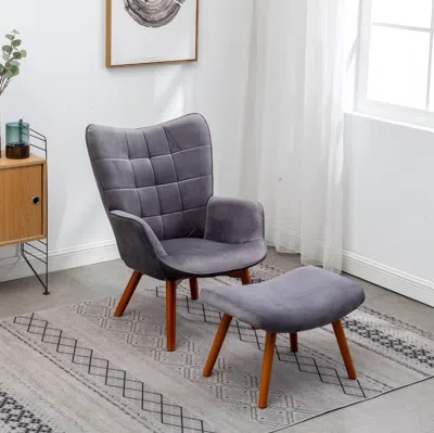 Streamdale Furniture Streamdale Contemporary Silky Velvet Tufted Accent Chair With Ottoman
