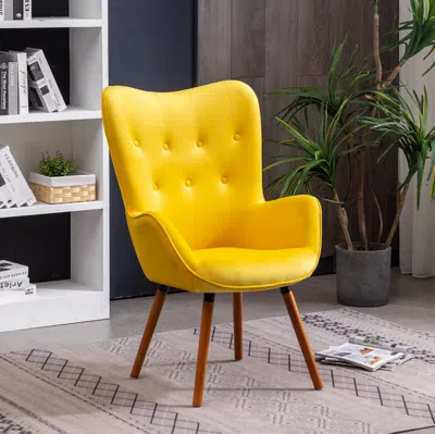 Streamdale Furniture Streamdale Contemporary Silky Velvet Tufted Button Back Accent Chair In Yellow