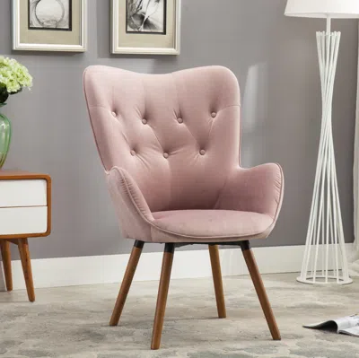 Streamdale Furniture Streamdale Contemporary Silky Velvet Tufted Button Back Accent Chair In Pink