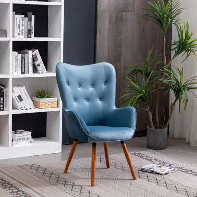 Streamdale Furniture Streamdale Contemporary Silky Velvet Tufted Button Back Accent Chair In Blue