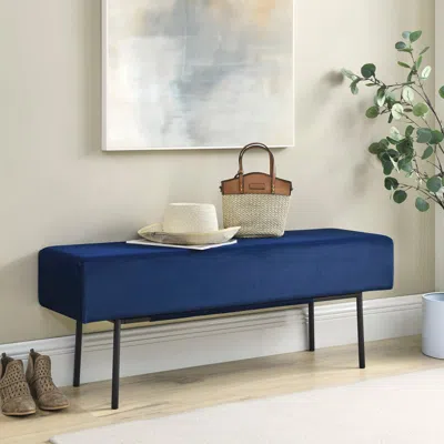 Streamdale Furniture Streamdale Contemporary Style Bedroom Velvet Upholstered Bench, Blue,( 45" X13"x 17")