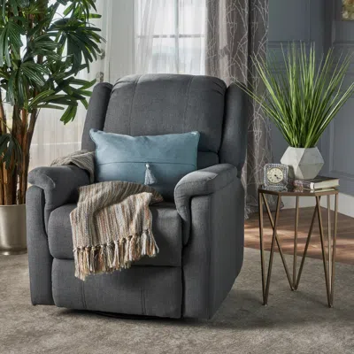Streamdale Furniture Streamdale Contemporary Swivel Glider Recliner For Small Spaces In Charcoal Fabric In Gray