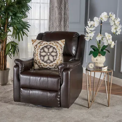 Streamdale Furniture Streamdale Contemporary Swivel Glider Recliner For Small Spaces In Charcoal Fabric In Brown