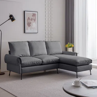 Streamdale Furniture Streamdale Contemporary Technical Leather Sofa With Reversible Chaise Lounge