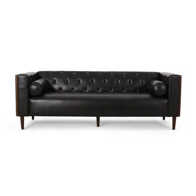 Streamdale Furniture Streamdale Contemporary Tufted 3-seater Sofa With Wood Accents In Black