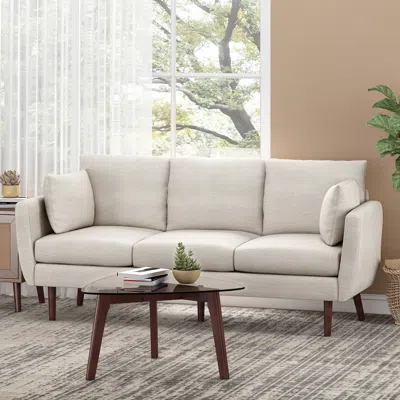 Streamdale Furniture Streamdale Contemporary Upholstered Sofa With Accent Pillows And Birchwood Legs In Neutral