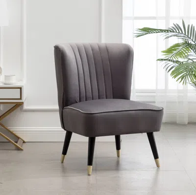 Streamdale Furniture Streamdale Contemporary Velvet Upholstered Accent Chair In Gray