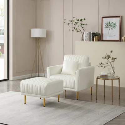 Streamdale Furniture Streamdale Contemporary Velvet Upholstered Accent Chair And Ottoman Set With Deep Channel Tufting In White