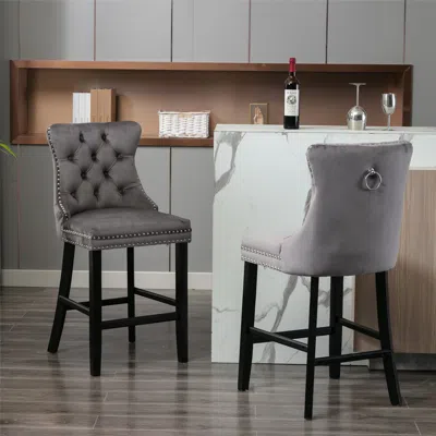 Streamdale Furniture Streamdale Contemporary Velvet Upholstered Barstools With Button Tufted Decoration And Wooden Legs
