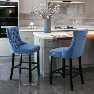 Streamdale Furniture Streamdale Contemporary Velvet Upholstered Barstools With Button Tufted Decoration And Wooden Legs