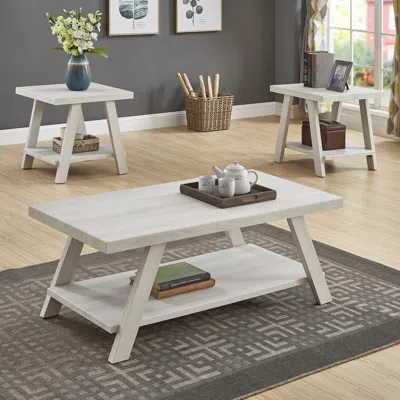 Streamdale Furniture Streamdale Contemporary Wood Shelf Coffee Table Set In White Finish