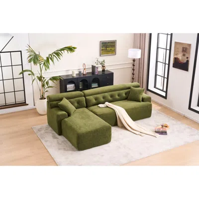 Streamdale Furniture Streamdale Convertible Chenille Sectional Sofa, Chesterfield Design, 104.7"/green
