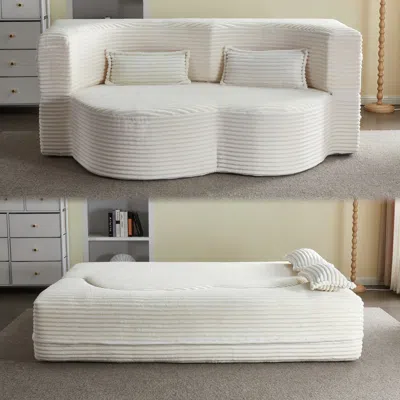 Streamdale Furniture Streamdale Convertible Corduroy Floor Sofa Bed With Pillows - Beige In White