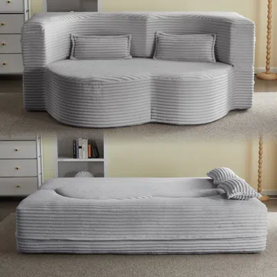 Streamdale Furniture Streamdale Convertible Corduroy Floor Sofa Bed With Pillows - Light Grey