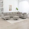 Streamdale Furniture Streamdale Convertible Corduroy Sectional Sofa With Ottoman, Usb, Gray