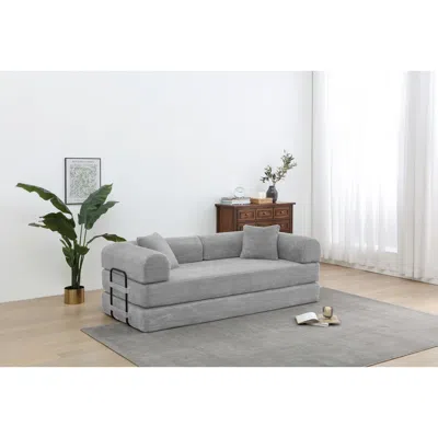 Streamdale Furniture Streamdale Convertible Corduroy Sleeper Sofa Bed - Light Gray