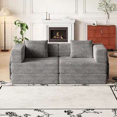 Streamdale Furniture Streamdale Convertible Corduroy Sofa Bed With Side Storage And Cushions