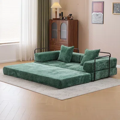 Streamdale Furniture Streamdale Convertible Floor Sofa Bed With Pillow & Armrest - Dark Green