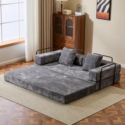 Streamdale Furniture Streamdale Convertible Floor Sofa Bed With Pillow & Armrest - Dark Grey In Gray