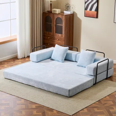 Streamdale Furniture Streamdale Convertible Floor Sofa Bed With Pillow & Armrest - Light Blue