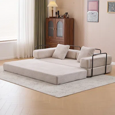 Streamdale Furniture Streamdale Convertible Floor Sofa Bed With Pillow & Armrest - Light Grey In Pink