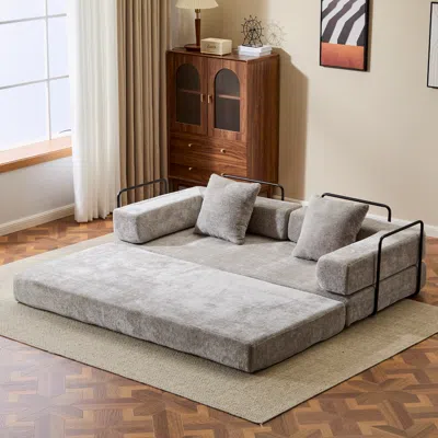 Streamdale Furniture Streamdale Convertible Floor Sofa Bed With Pillow & Armrest - Light Grey