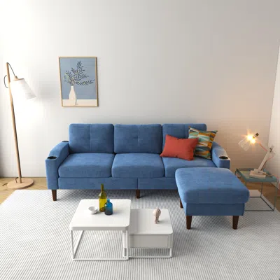 Streamdale Furniture Streamdale Convertible Navy Blue L-shaped Sofa With Storage Cabinet In Neutral