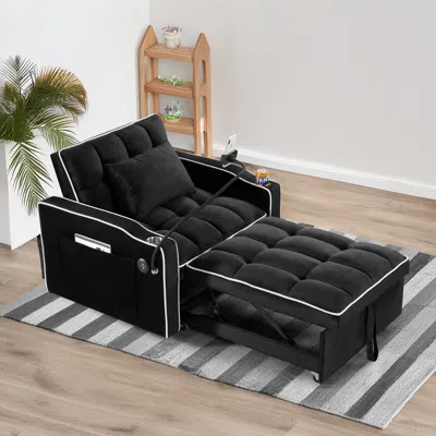 Streamdale Furniture Streamdale Convertible Sleeper Chair Sofa Bed Adjustable Pull Out Sleeper Chair Bed Multi-pockets Fo In Black