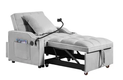 Streamdale Furniture Streamdale Convertible Sleeper Chair Sofa Bed Adjustable Pull Out Sleeper Chair Bed Multi-pockets Fo In Gray