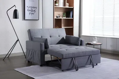 Streamdale Furniture Streamdale Convertible Sleeper Loveseat In Dark Grey Linen Fabric In Gray