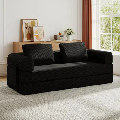 Streamdale Furniture Streamdale Convertible Sleeper Sofa Bed With Pillow - Corduroy Folding Mattress Couch - Black