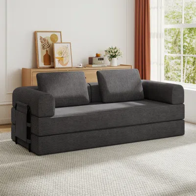 Streamdale Furniture Streamdale Convertible Sleeper Sofa Bed With Pillow - Corduroy Folding Mattress Couch - Dark Gray