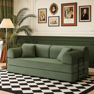 Streamdale Furniture Streamdale Convertible Sleeper Sofa Bed With Pillow, Corduroy Folding Mattress Couch (grayish Green)