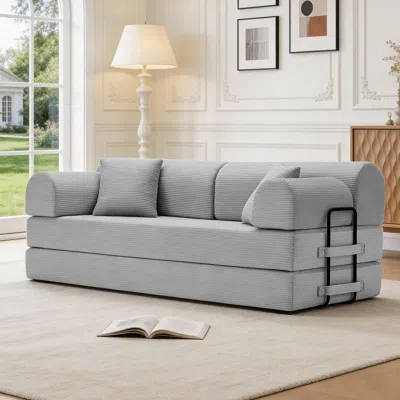 Streamdale Furniture Streamdale Convertible Sleeper Sofa Bed With Pillow, Corduroy Folding Mattress Couch (light Gray)