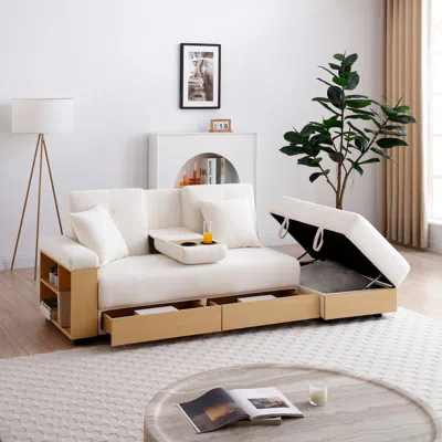 Streamdale Furniture Streamdale Convertible Sleeper Sofa Bed With Storage & Drop Down Table - Beige