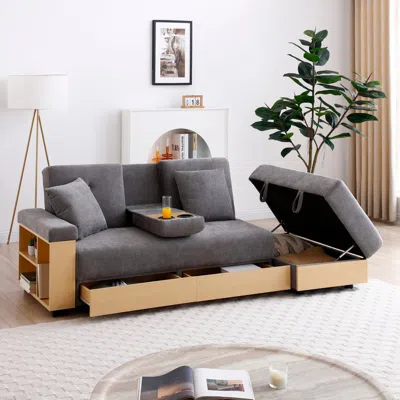 Streamdale Furniture Streamdale Convertible Sleeper Sofa Bed With Storage Ottoman & Drop Down Table - Grey