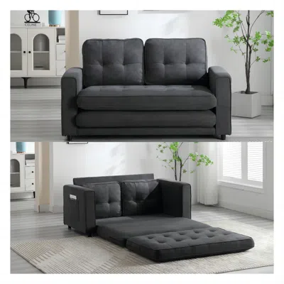 Streamdale Furniture Streamdale Convertible Sofa Bed Set In Gray & Beige Linen Fabric