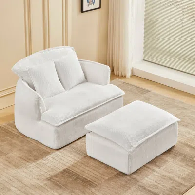 Streamdale Furniture Streamdale Convertible Sofa Chair With Ottoman - Corduroy Armchair