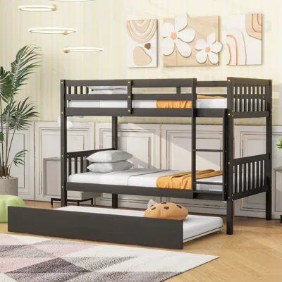 Streamdale Furniture Streamdale Convertible Twin Bunk Bed With Trundle, Espresso