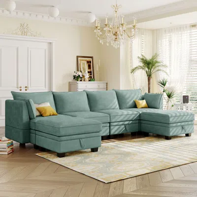 Streamdale Furniture Streamdale Convertible U-shape Sectional Sofa With Storage Seat In Blue