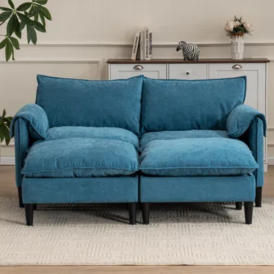 Streamdale Furniture Streamdale Convertible U-shaped Sofa With Storage & Footstools (blue)