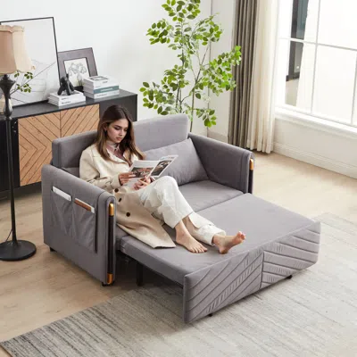 Streamdale Furniture Streamdale Convertible Velvet Sofa Bed With Pillows - Grey