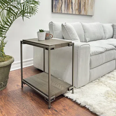 Streamdale Furniture Streamdale Corbeta Metal Frame Wood Living Room Chairside Table With Shelf, Aged Graphite